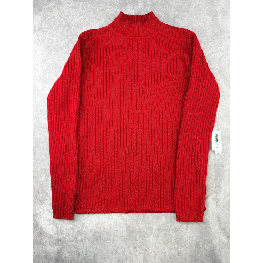 Liz Claiborne Lizsport Petite Red Metallic Ribbed Mock Neck Sweater Size P